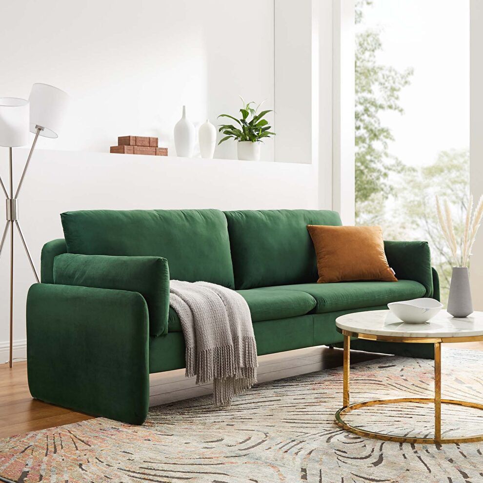 Emerald finish stain-resistant performance velvet upholstery sofa by Modway