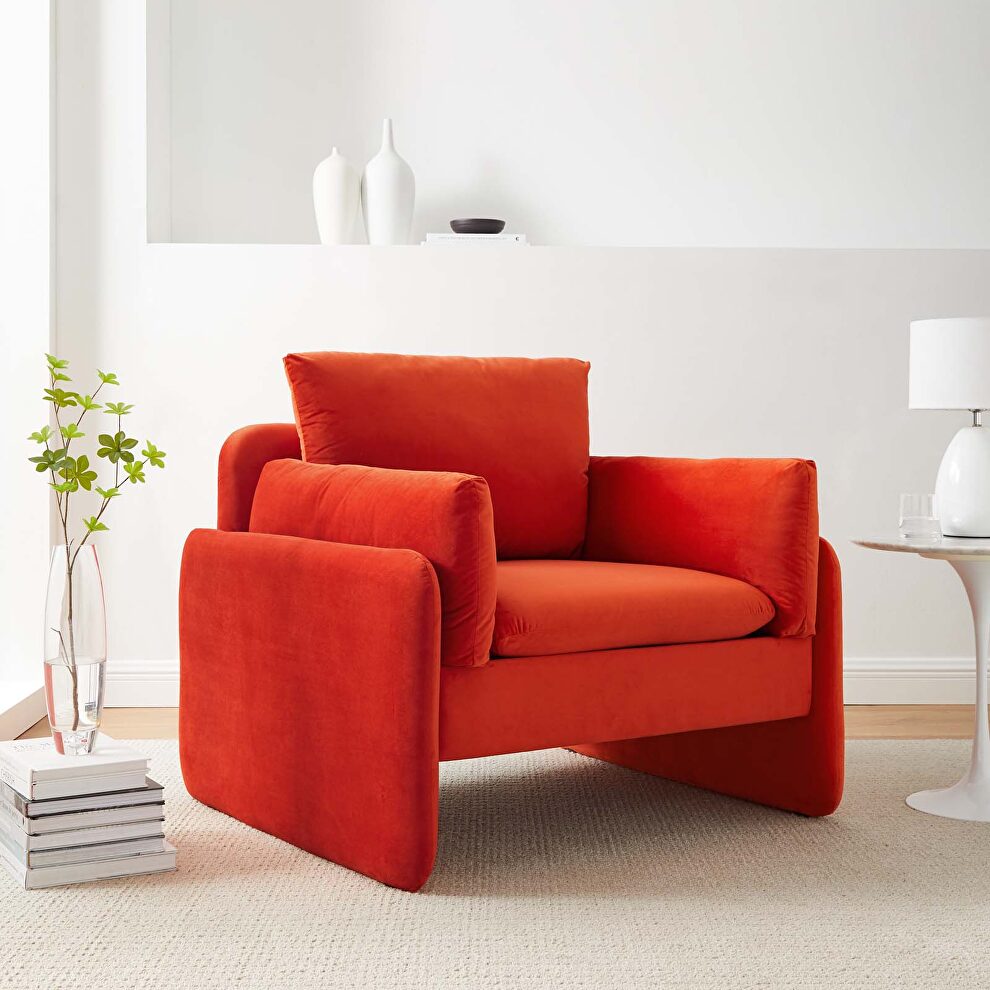 Orange finish stain-resistant performance velvet upholstery chair by Modway