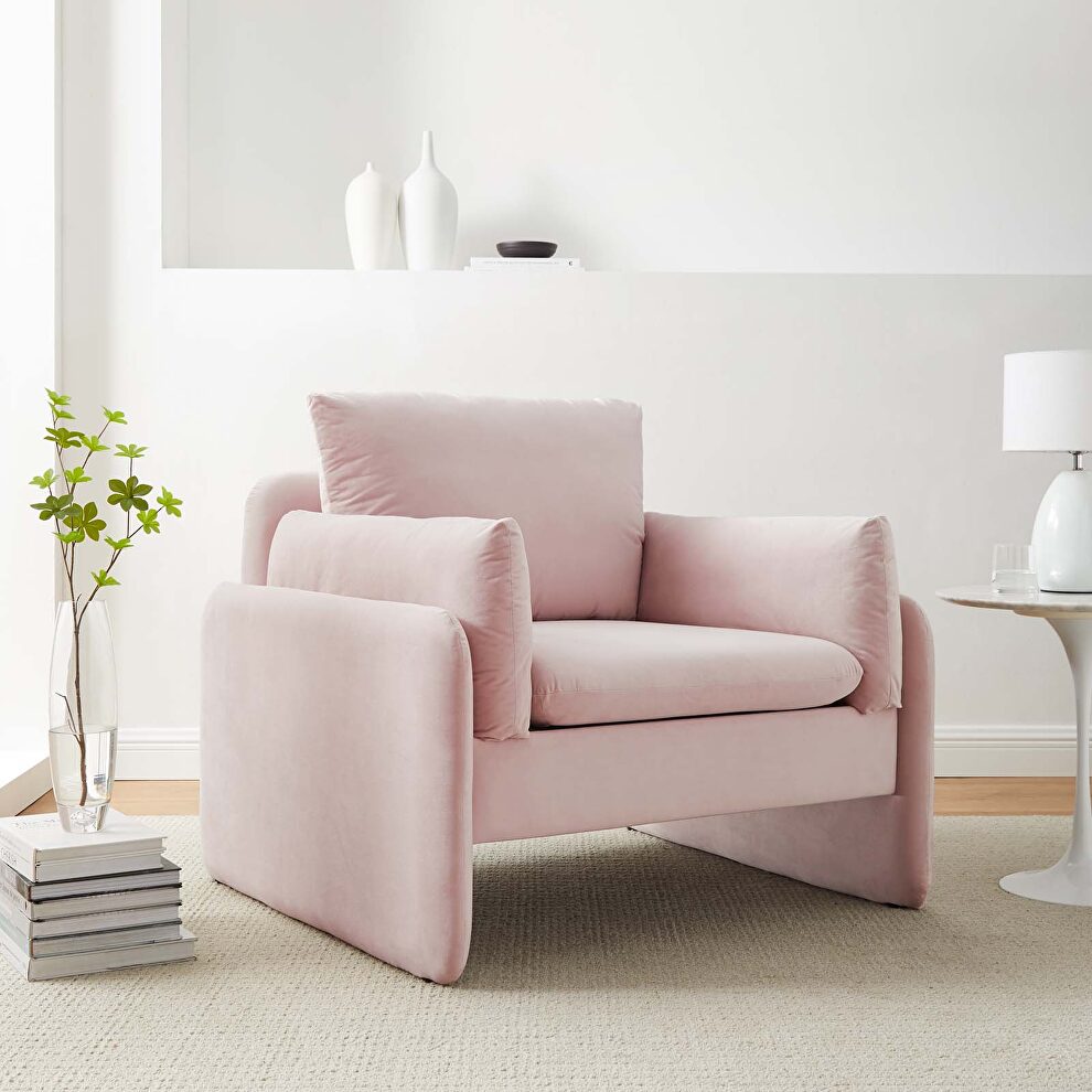 Pink finish stain-resistant performance velvet upholstery chair by Modway