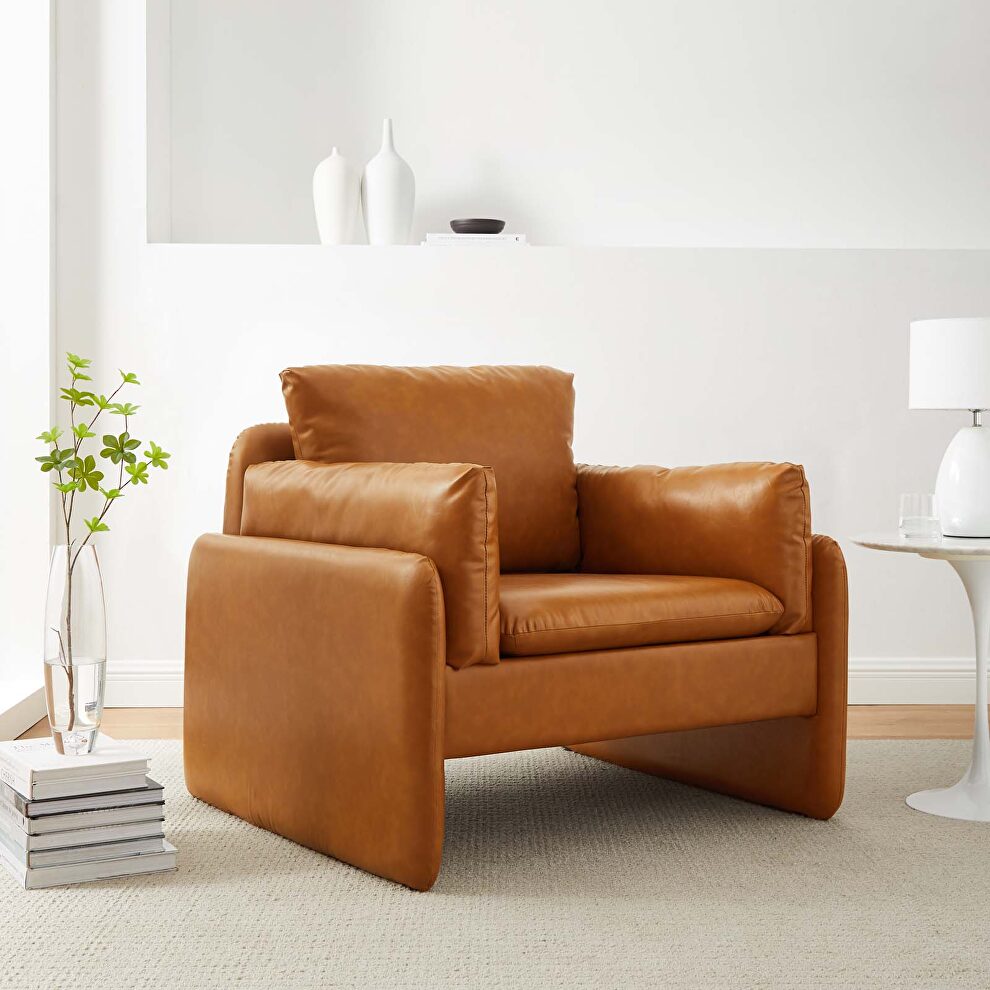 Tan finish luxurious vegan leather upholstery chair by Modway