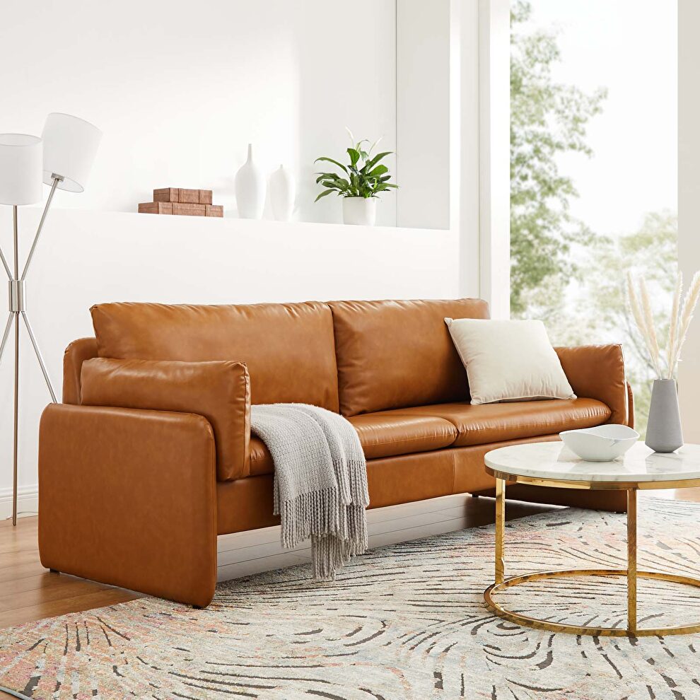 Tan finish luxurious vegan leather upholstery sofa by Modway