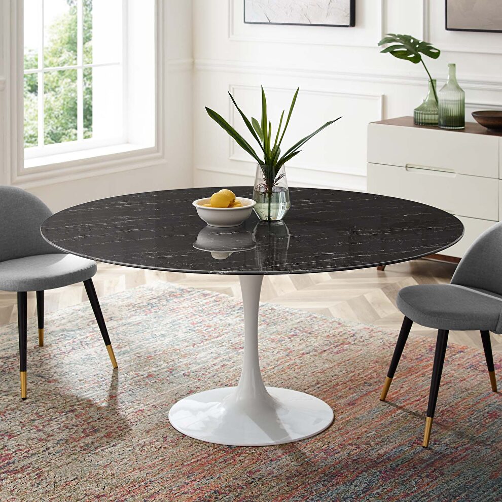 Artificial marble dining table in white black by Modway