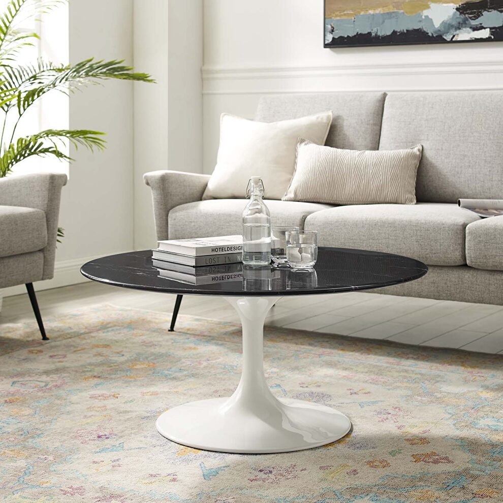 Artificial marble coffee table in white black by Modway
