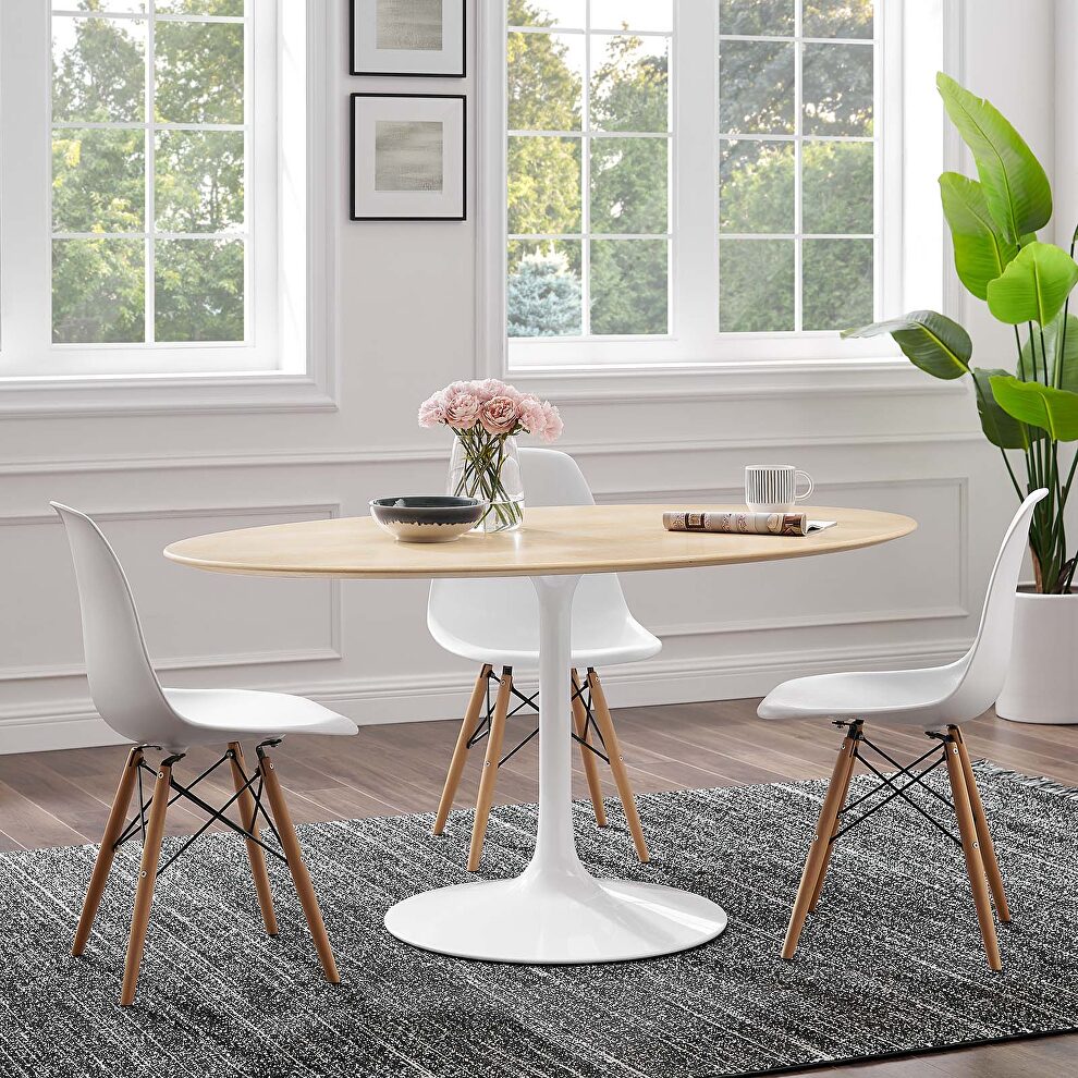 Oval dining table in white natural by Modway