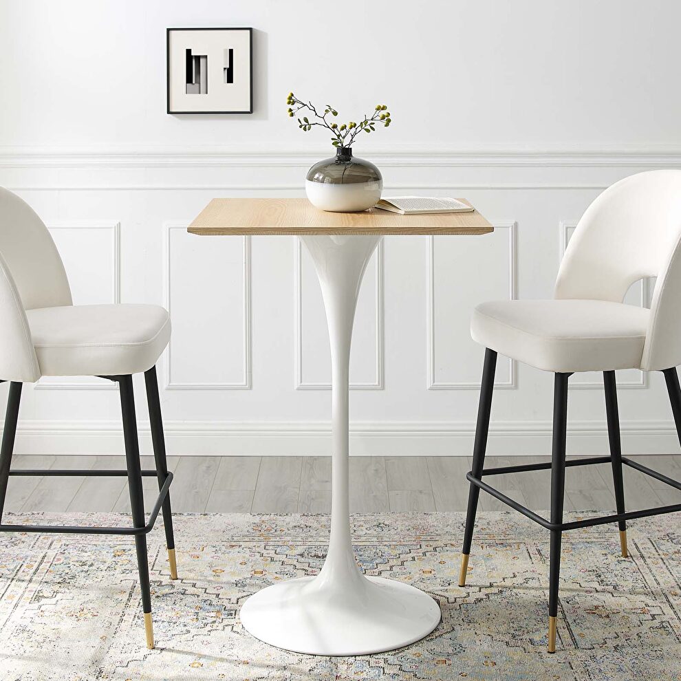 Square bar table in white natural by Modway