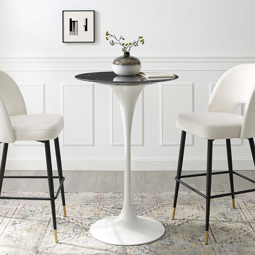Artificial marble bar table in white black by Modway