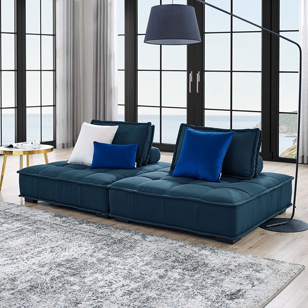 Tufted fabric fabric 2-piece loveseat in azure finish by Modway