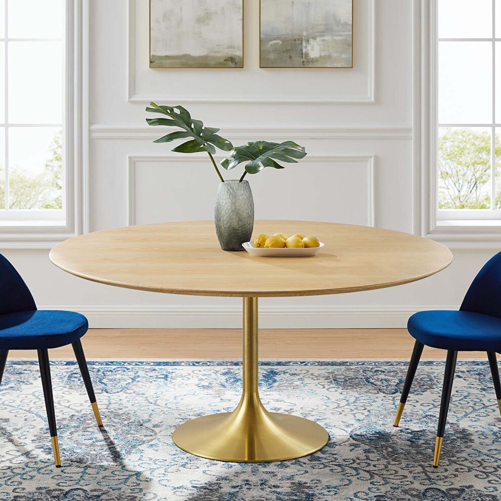 Wood dining table in gold natural by Modway