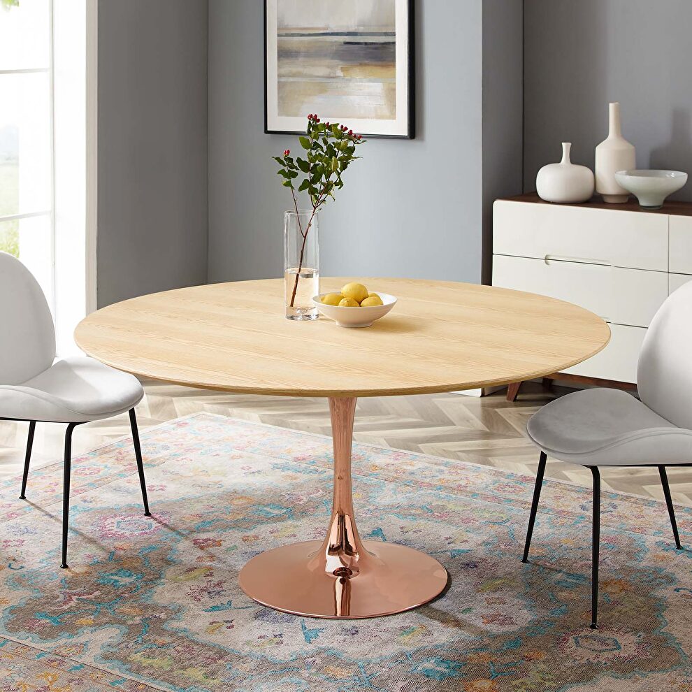 Wood dining table in rose natural by Modway
