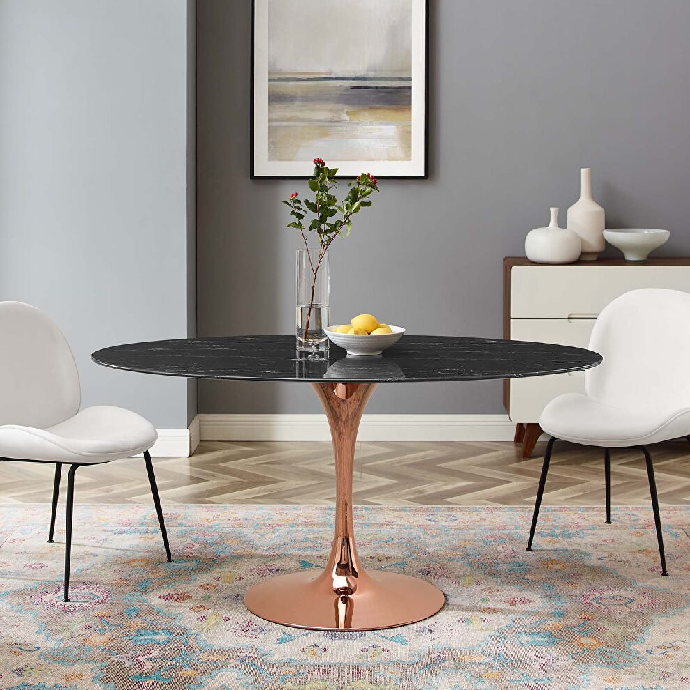 Oval artificial marble dining table in rose black by Modway