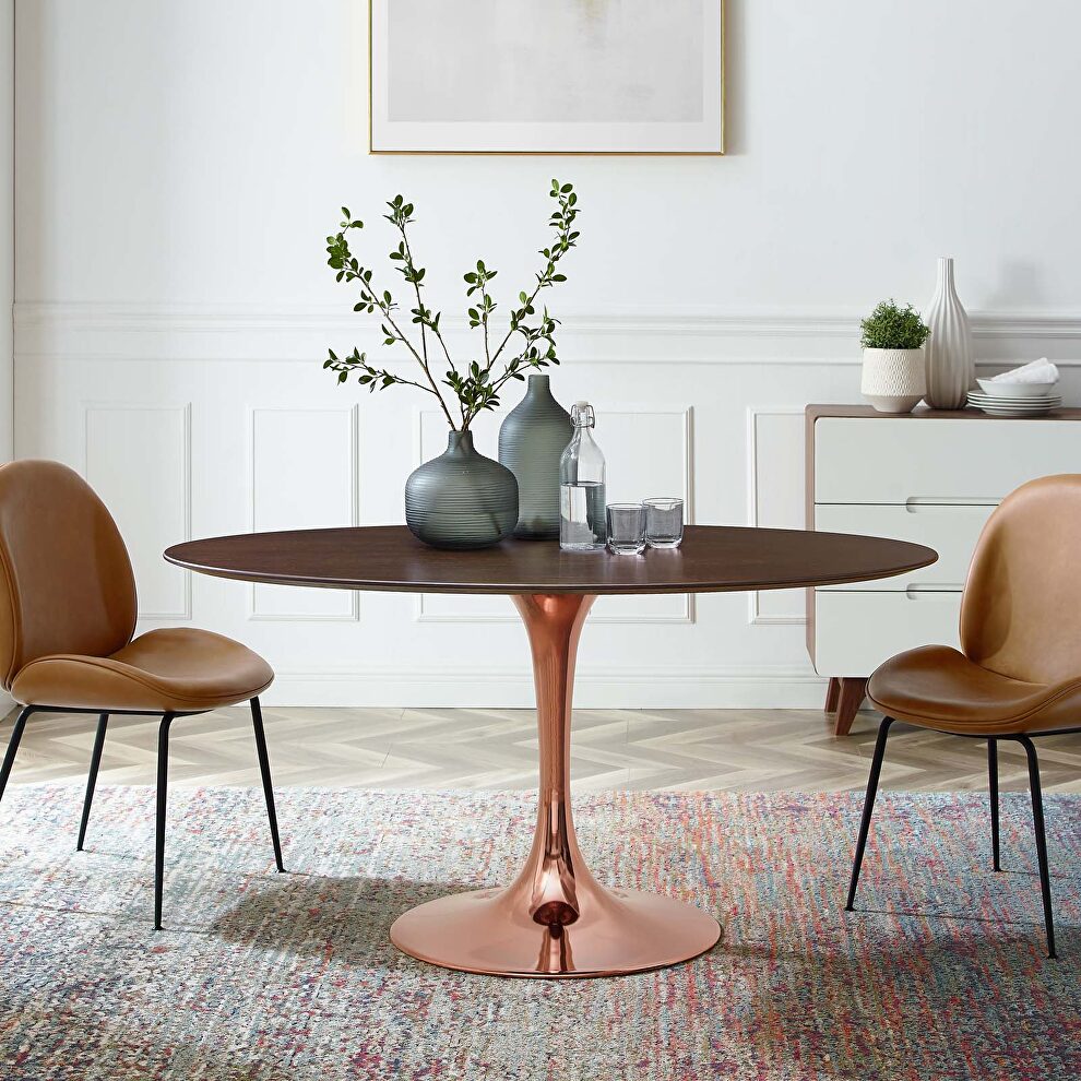 Oval wood dining table in rose cherry walnut by Modway