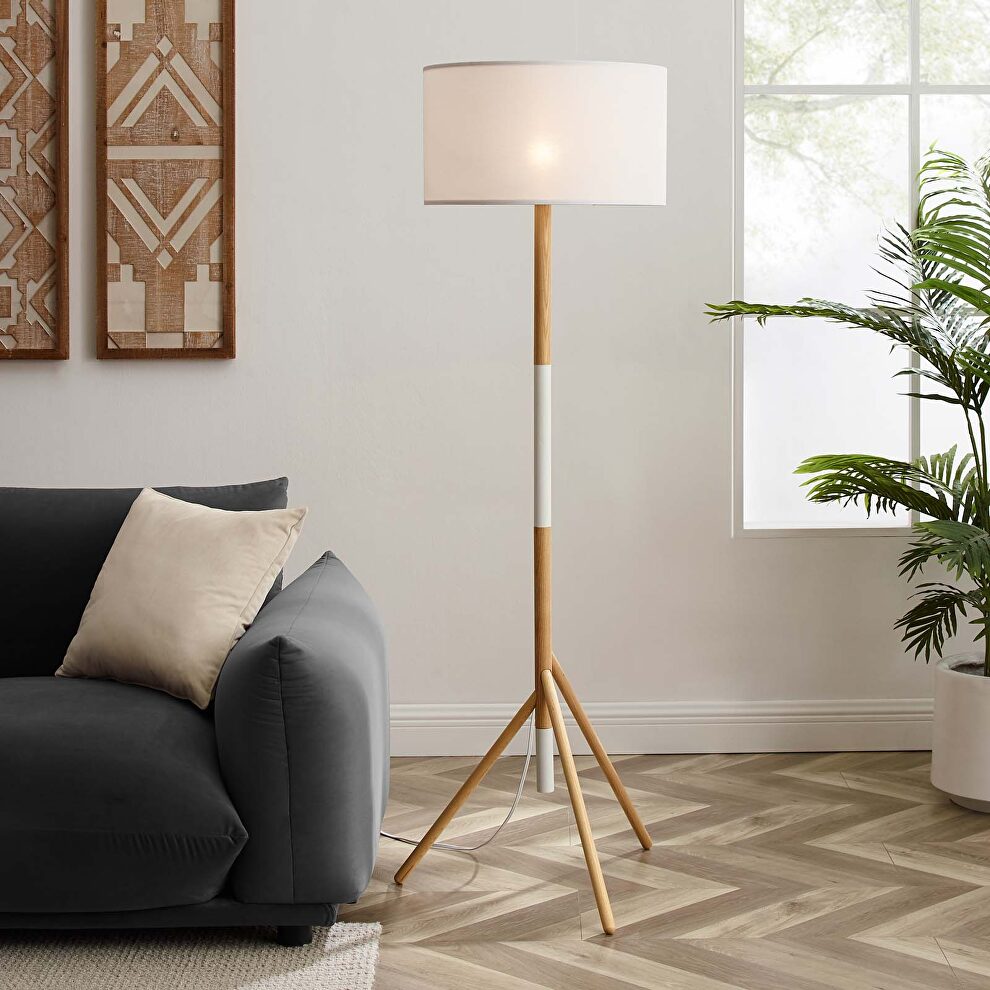 Tripod floor lamp in white/ natural by Modway