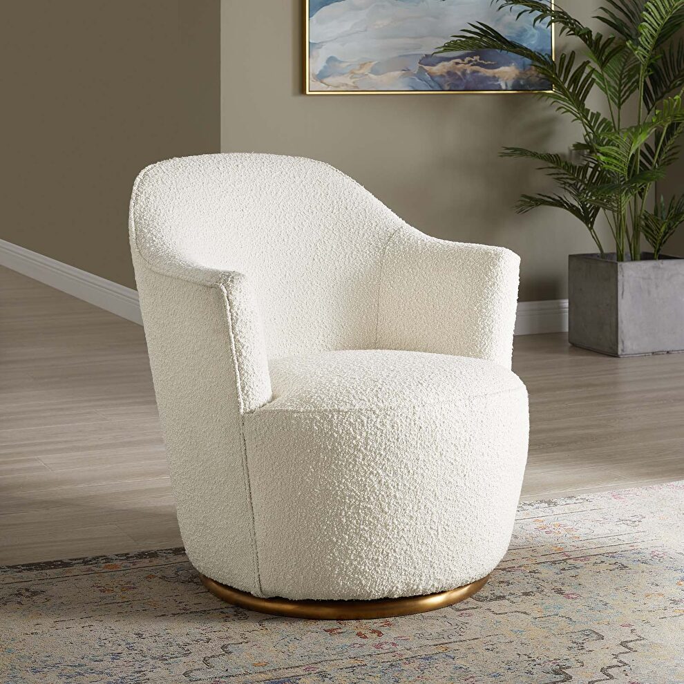 Boucle upholstered swivel chair in white finish by Modway