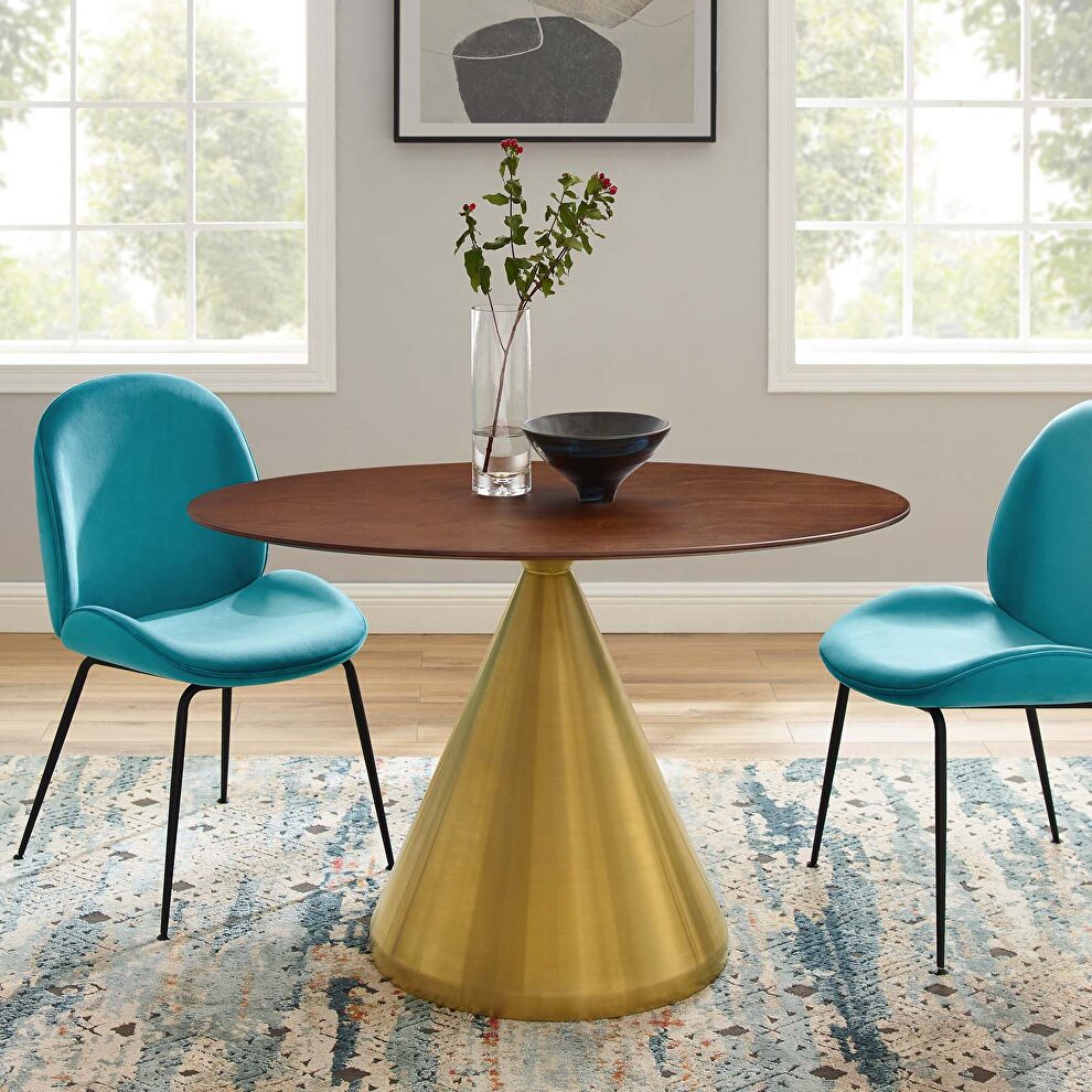 Oval dining table in gold walnut by Modway