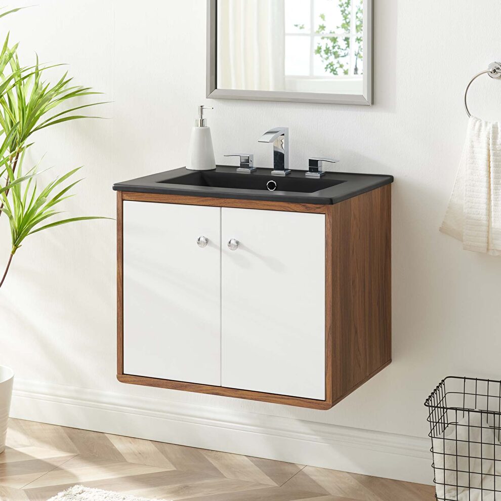 Wall-mount bathroom vanity in white black by Modway
