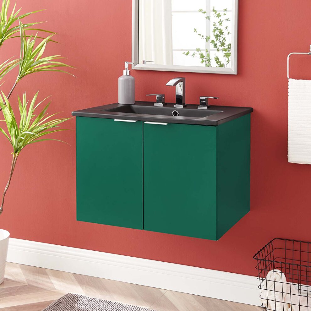 Wall-mount bathroom vanity in green black by Modway