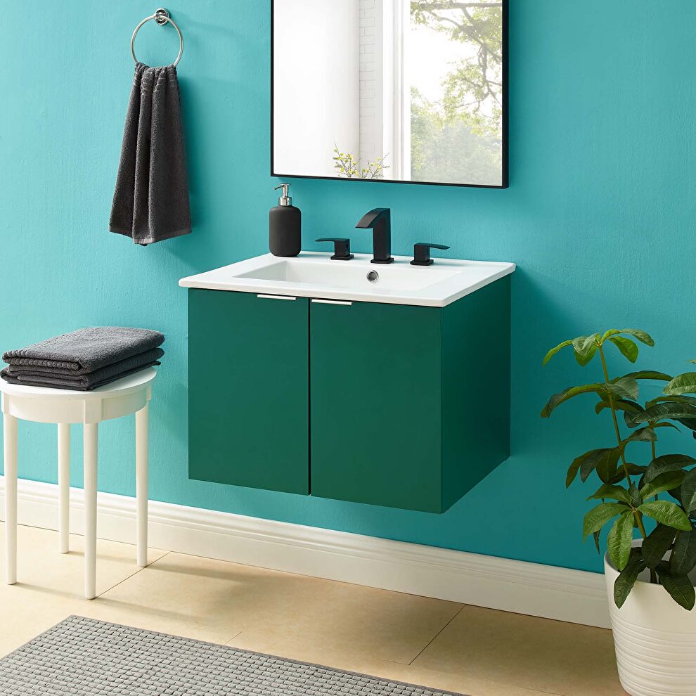 Wall-mount bathroom vanity in green white by Modway