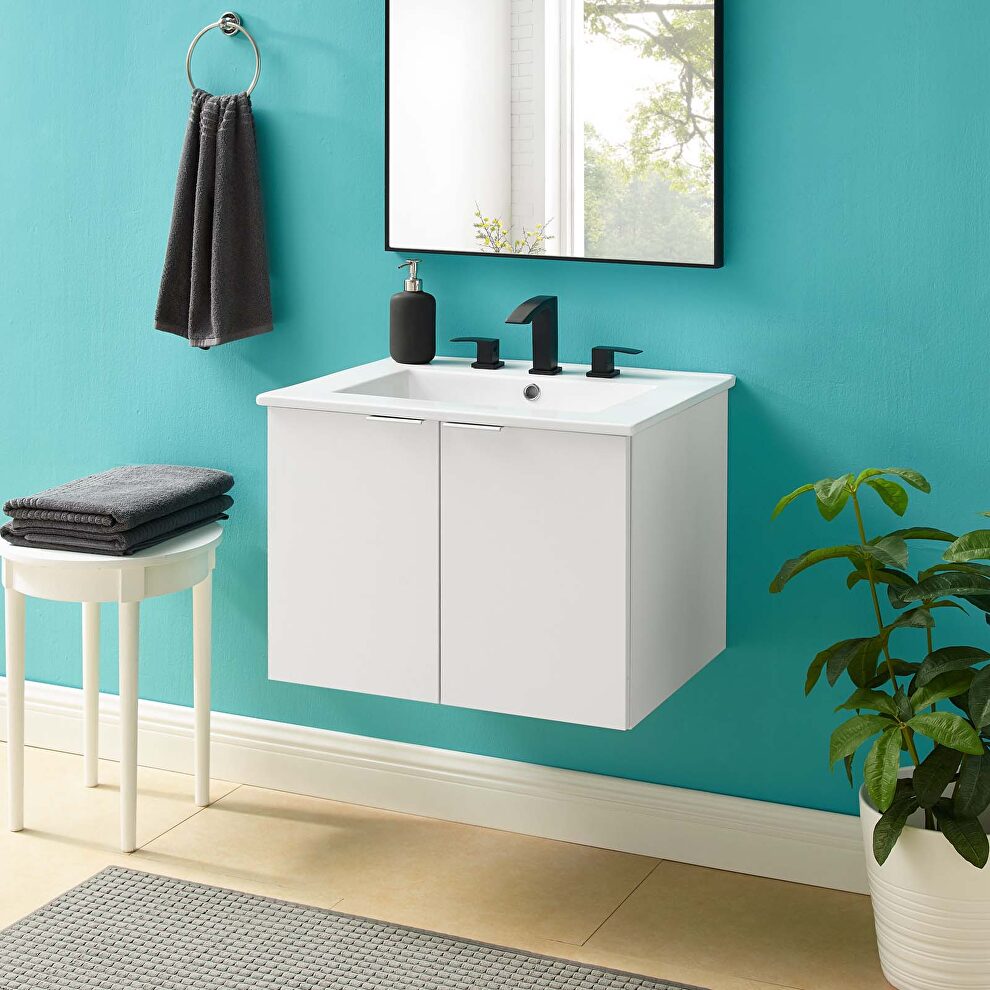 Wall-mount bathroom vanity in white by Modway