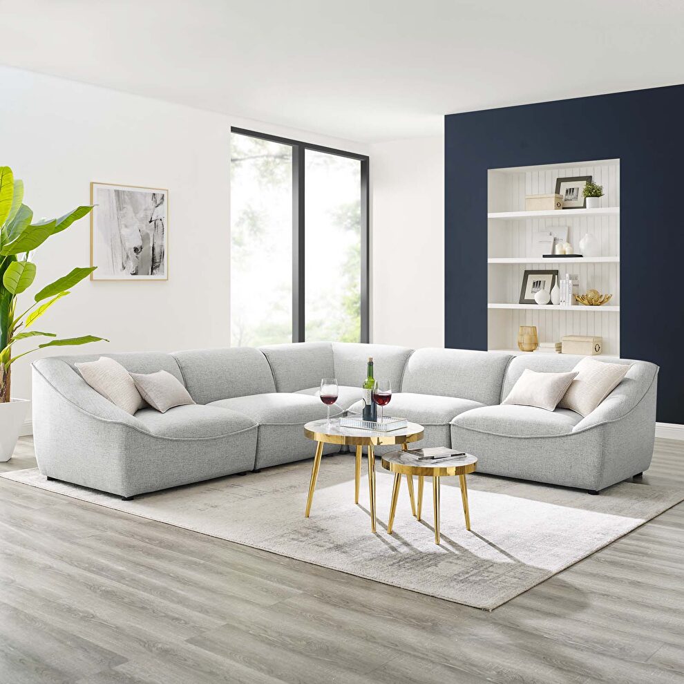 5-piece sectional sofa in light gray by Modway
