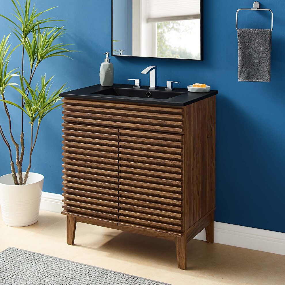 Bathroom vanity cabinet in walnut black by Modway