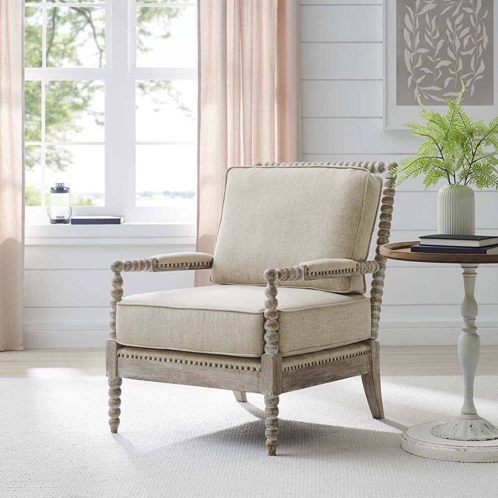 Fabric upholstery armchair in natual/ beige by Modway