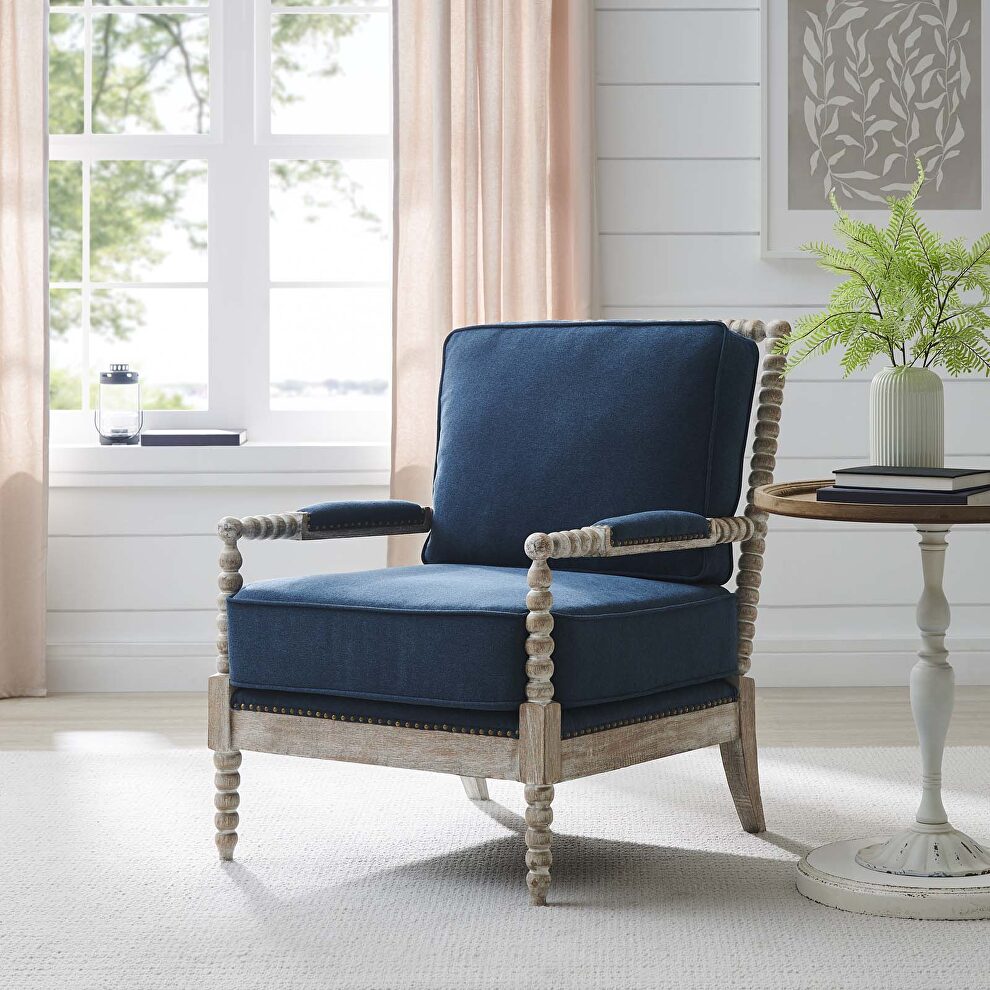 Fabric upholstery armchair in natual/ navy by Modway