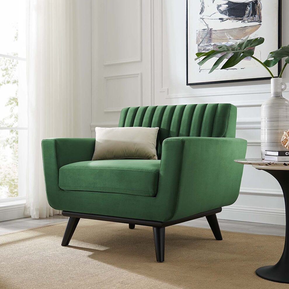 Channel tufted performance velvet armchair in emerald by Modway