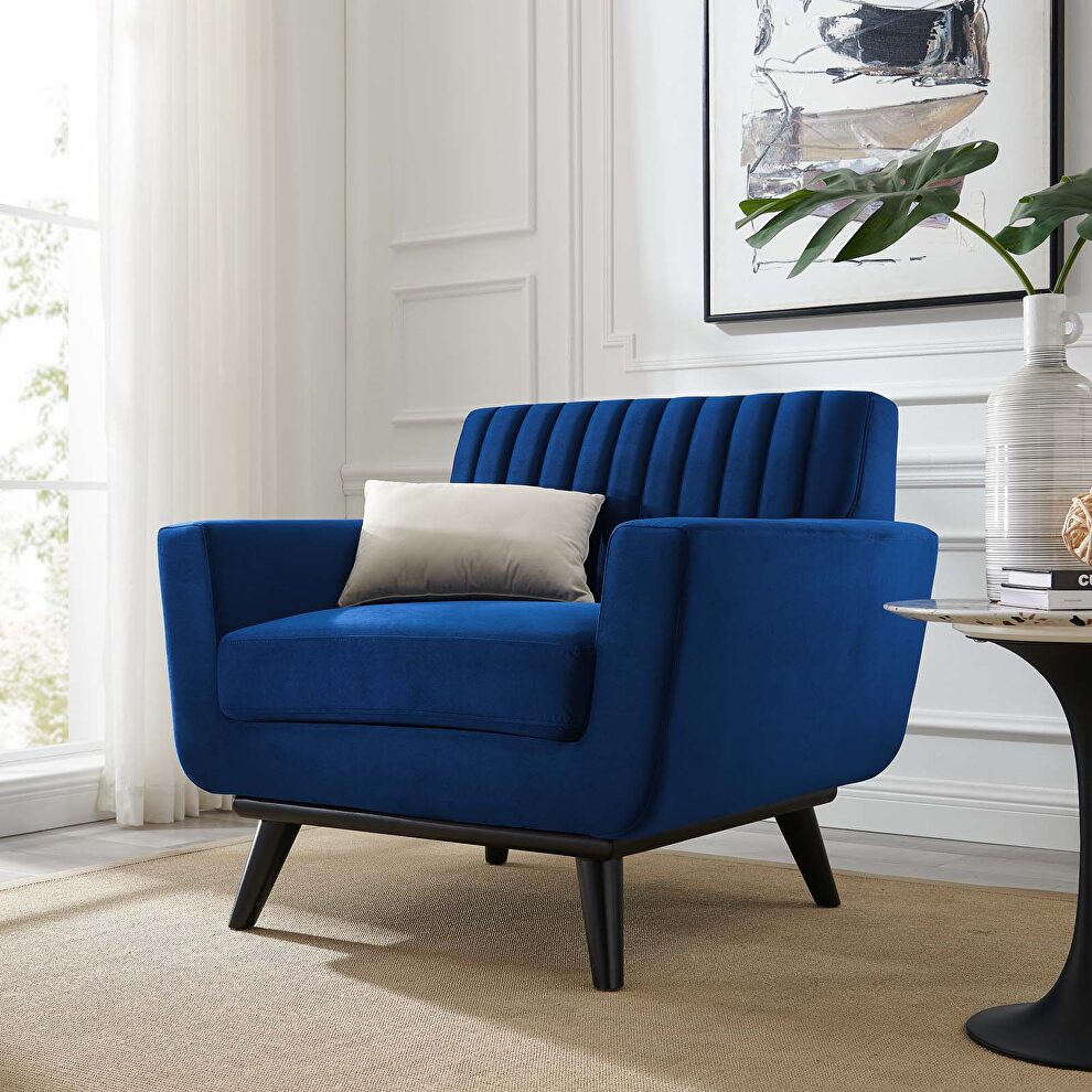 Channel tufted performance velvet armchair in navy by Modway