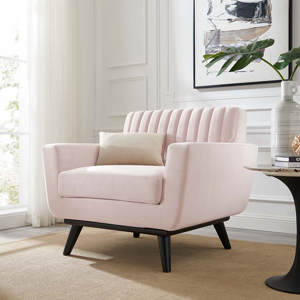 Channel tufted performance velvet armchair in pink by Modway