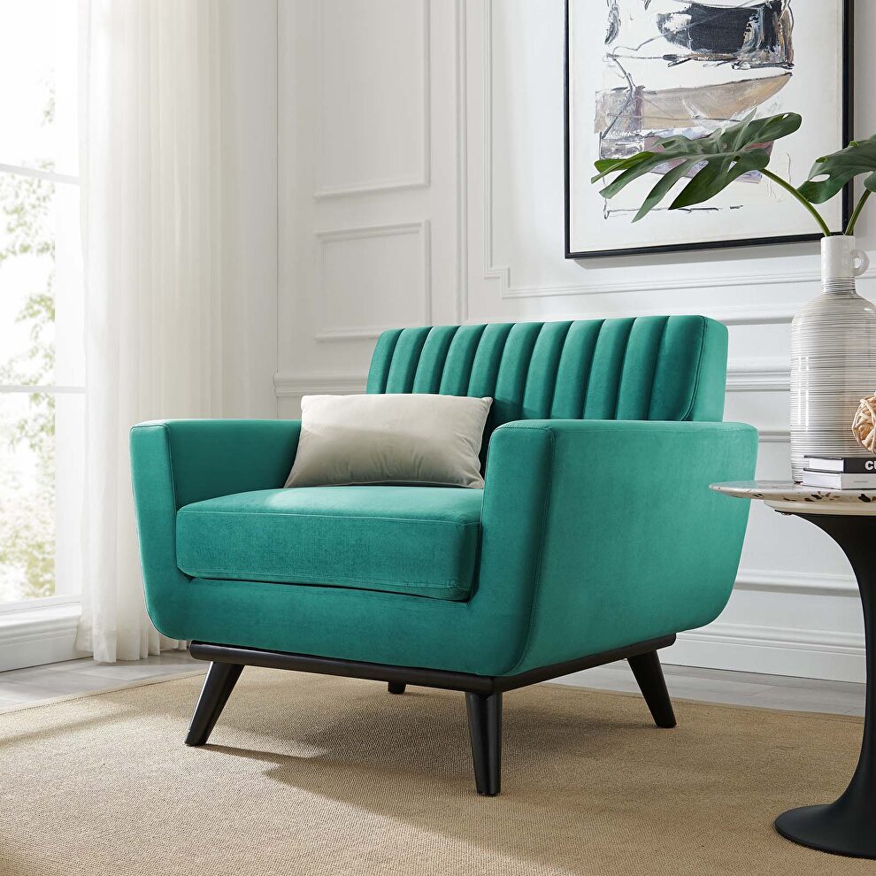 Channel tufted performance velvet armchair in teal by Modway