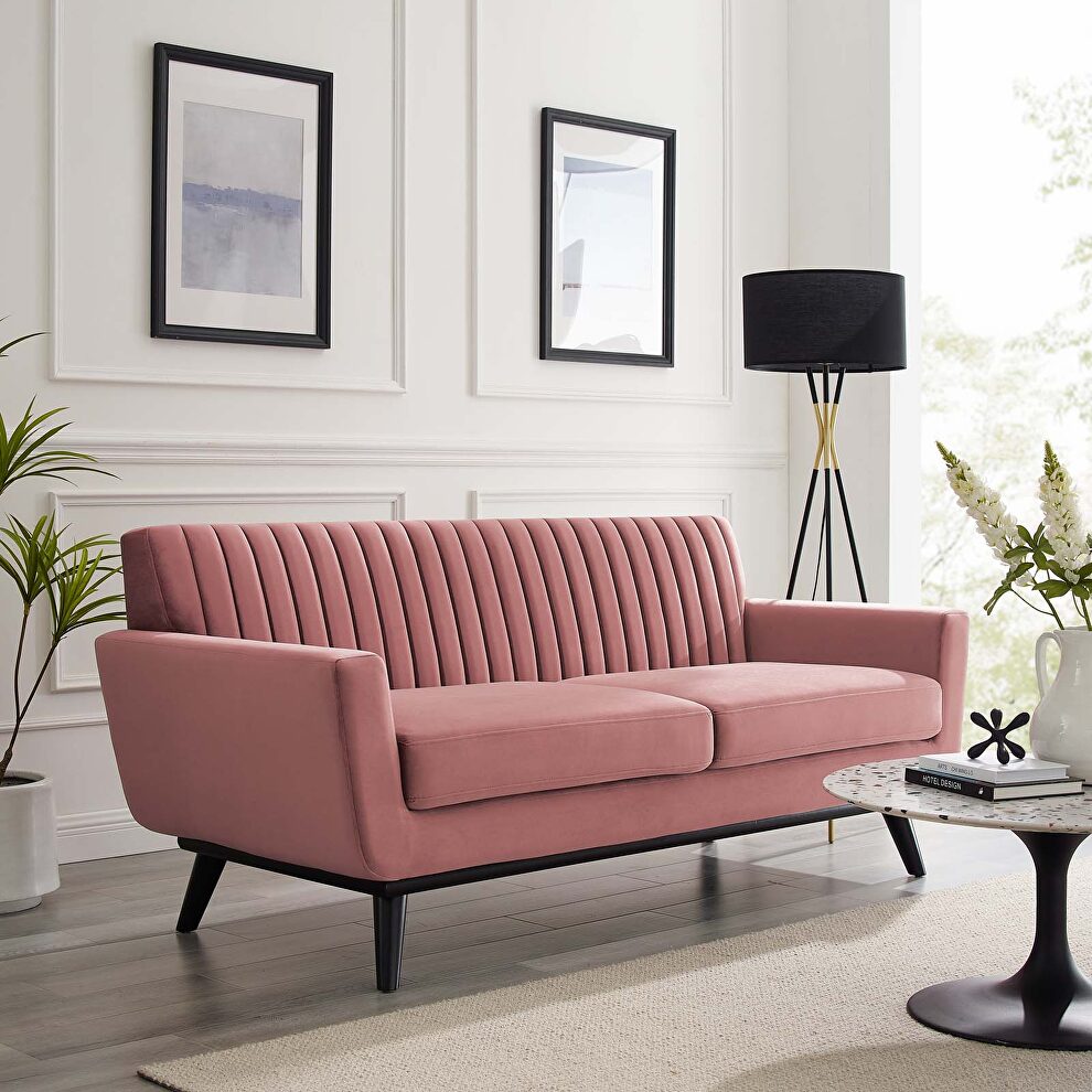 Channel tufted performance velvet loveseat in dusty rose by Modway