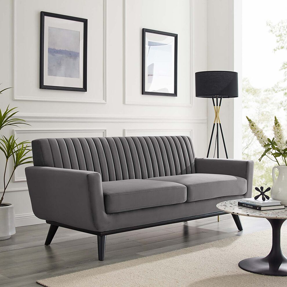 Channel tufted performance velvet loveseat in gray by Modway