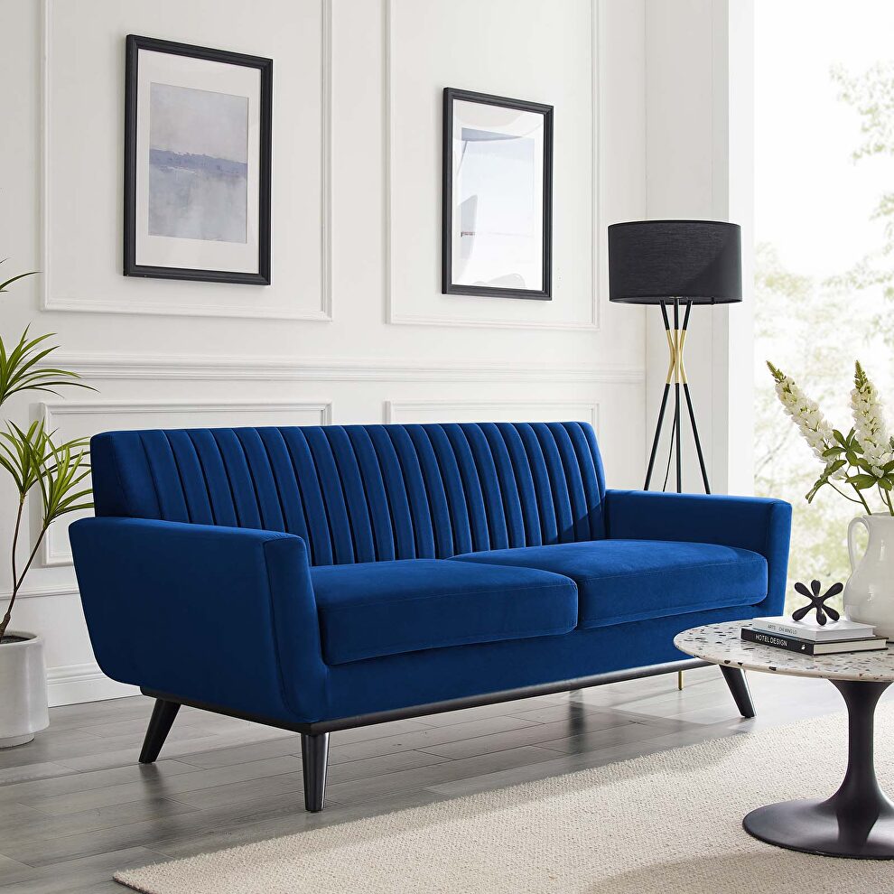 Channel tufted performance velvet loveseat in navy by Modway