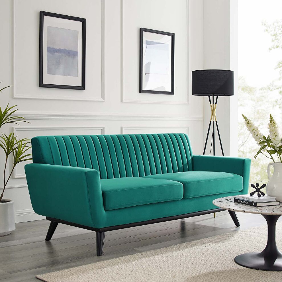 Channel tufted performance velvet loveseat in teal by Modway