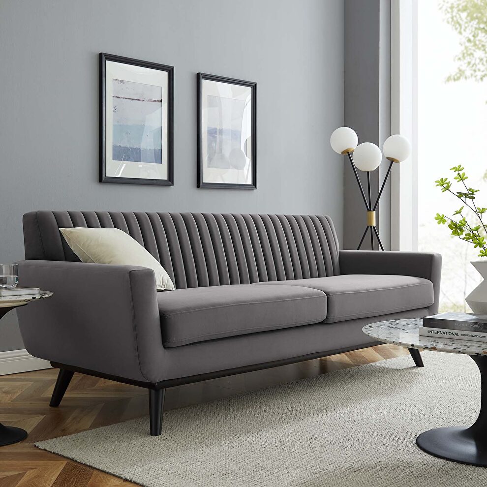 Channel tufted performance velvet sofa in gray by Modway