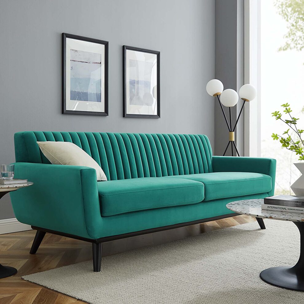 Channel tufted performance velvet sofa in teal by Modway