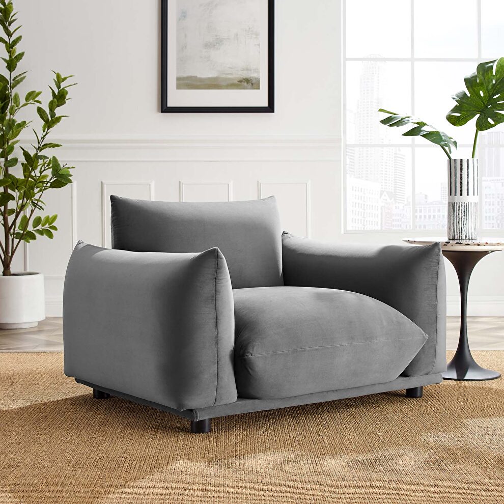 Performance velvet armchair in gray by Modway