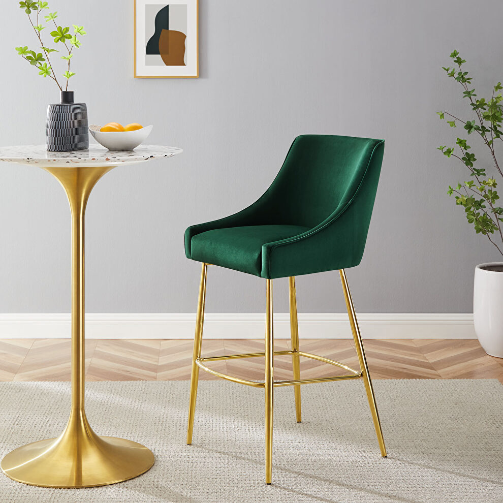 Green finish performance velvet upholstery bar stool by Modway