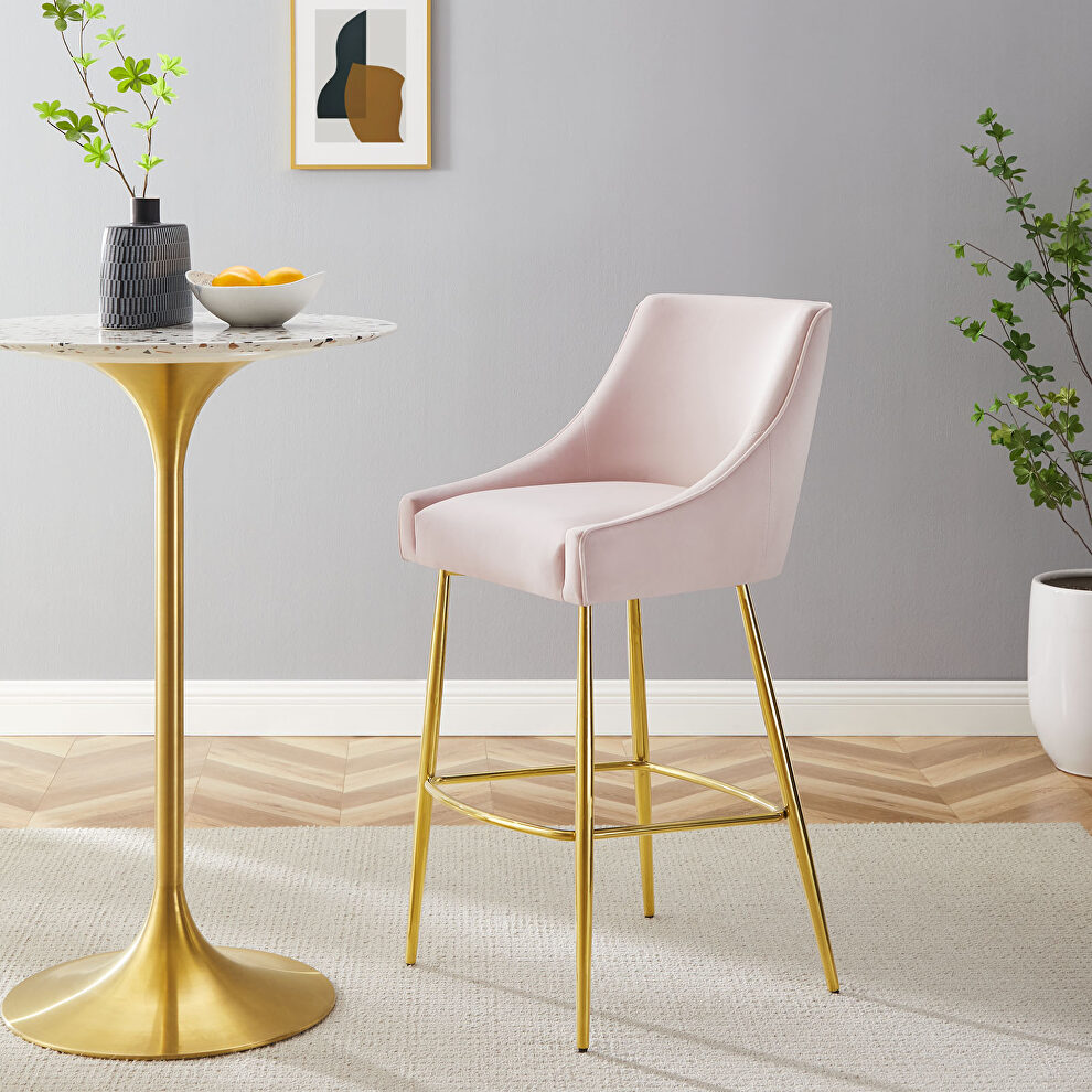 Pink finish performance velvet upholstery bar stool by Modway