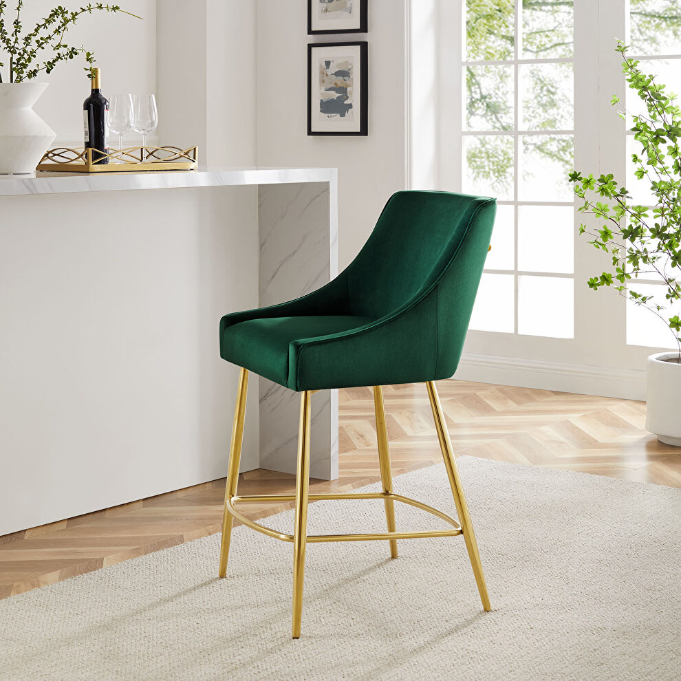 Green finish performance velvet upholstery counter stool by Modway
