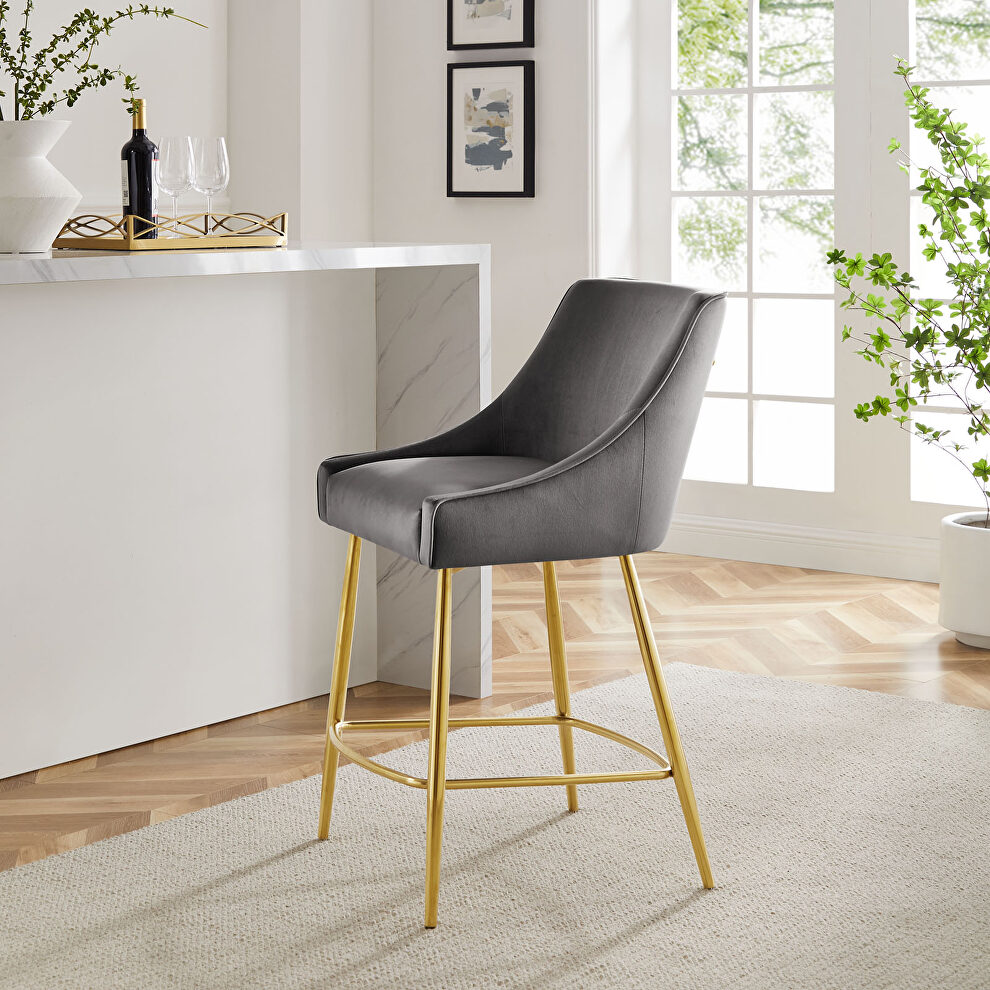 Gray finish performance velvet upholstery counter stool by Modway