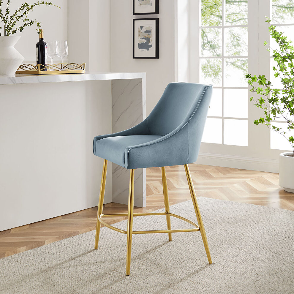 Light blue finish performance velvet upholstery counter stool by Modway