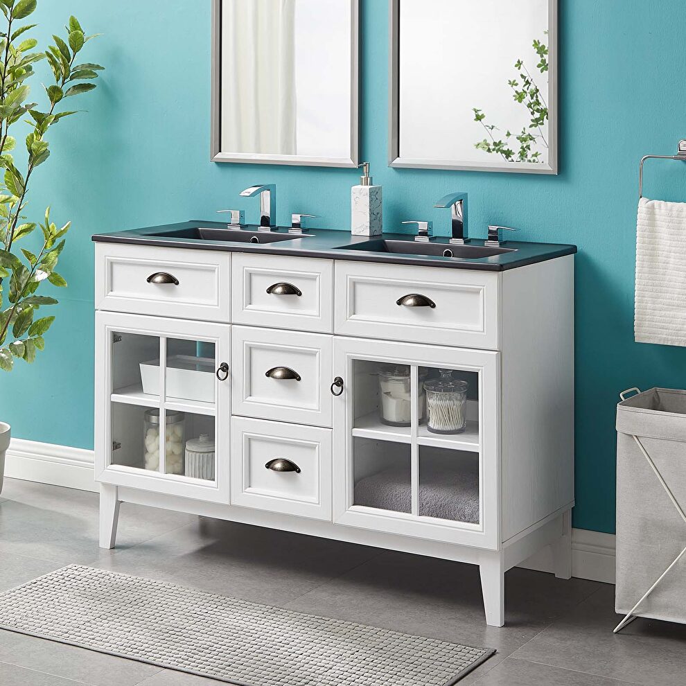Double bathroom vanity cabinet in white black by Modway