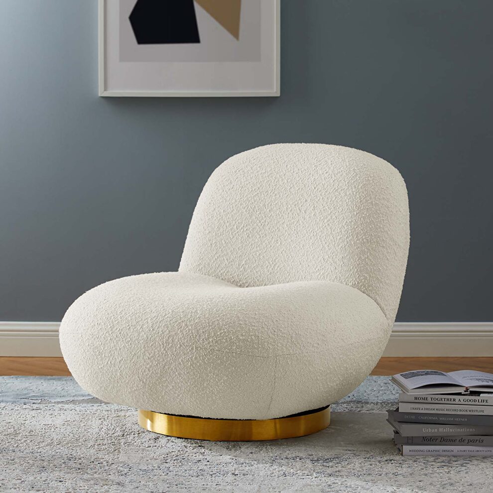 Ivory finish upholstery fabric swivel chair by Modway