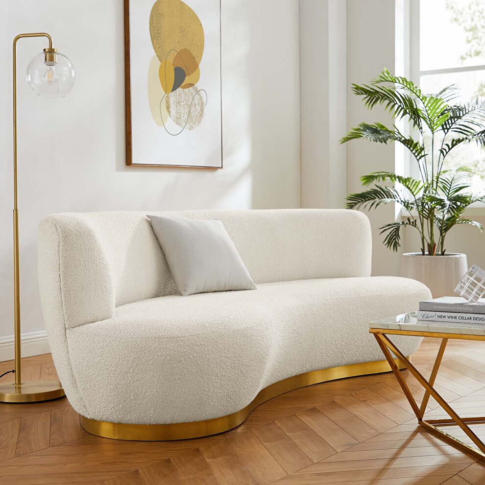 Ivory finish upholstery fabric sofa by Modway