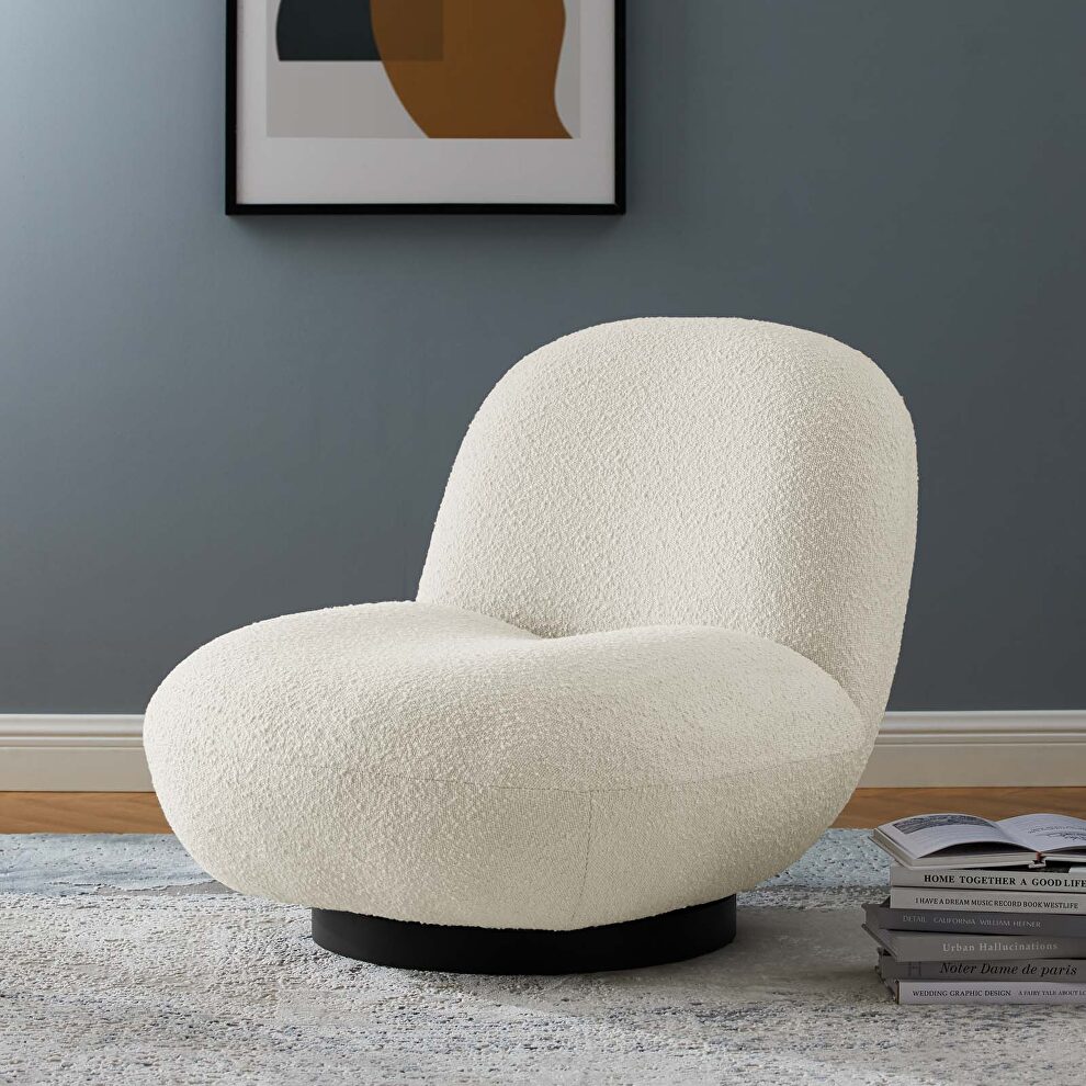 Ivory finish upholstered fabric swivel chair by Modway