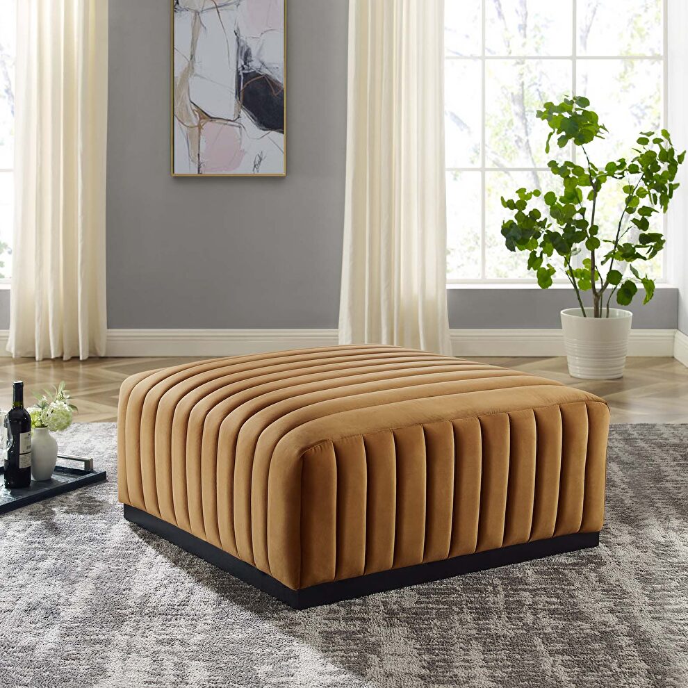 Channel tufted performance velvet ottoman in black/ cognac by Modway