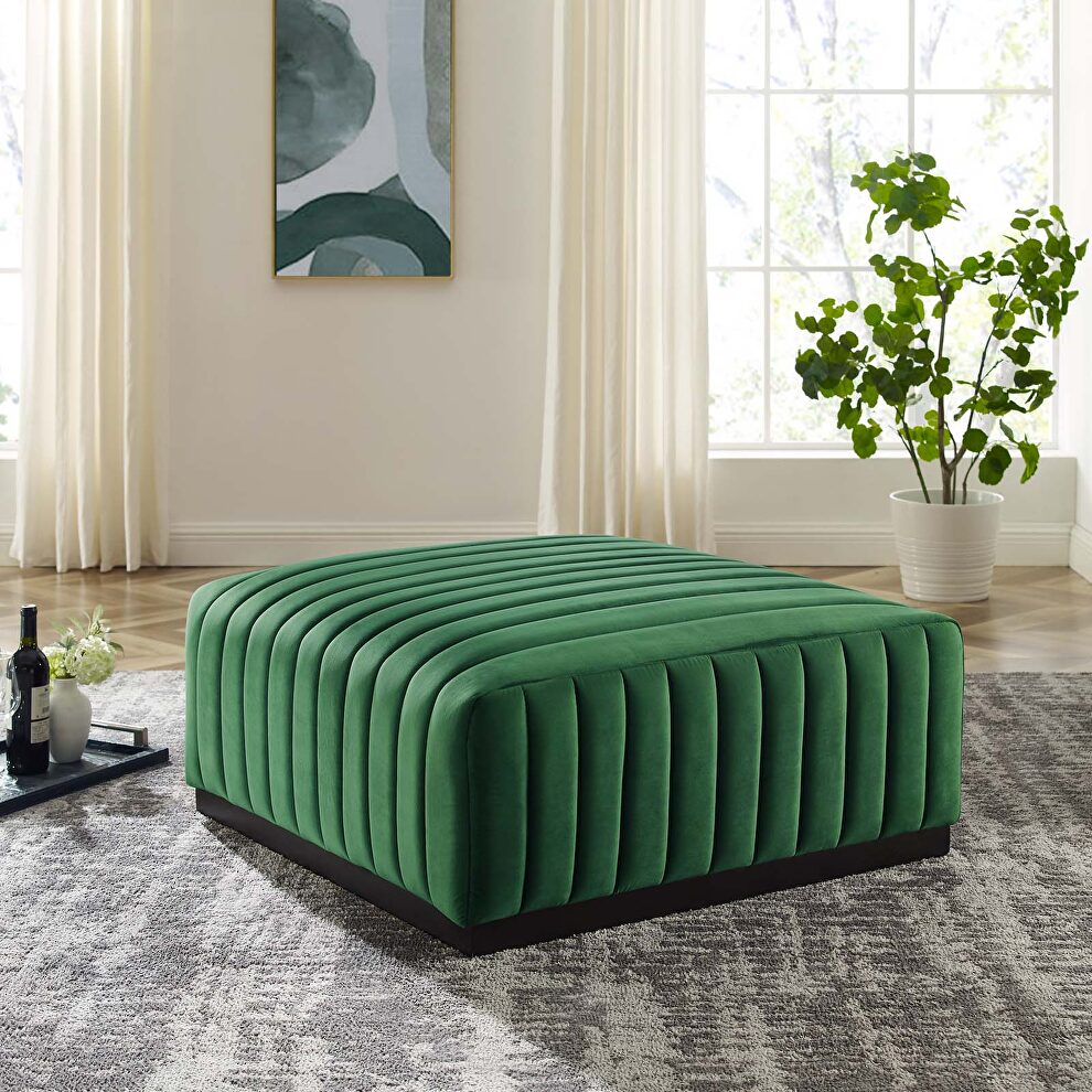 Channel tufted performance velvet ottoman in black/ emerald by Modway