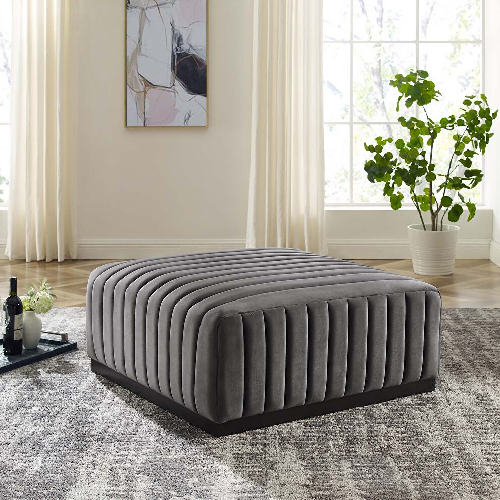 Channel tufted performance velvet ottoman in black/ gray by Modway