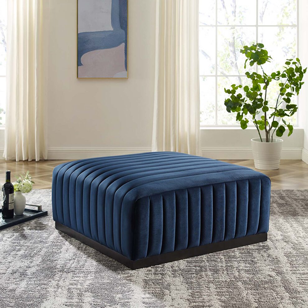 Channel tufted performance velvet ottoman in black/ midnight blue by Modway